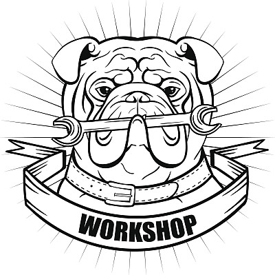 矢量黑白狗工作室旗帜插图图片下载