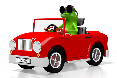 3D卡通汽车和青蛙的概念图片下载