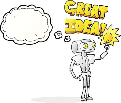 思想泡泡卡通机器人与伟大的想法图片下载