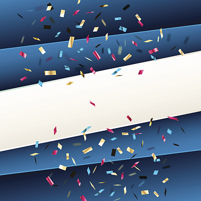 蓝色方块背景与彩色飞行图形元素。图片下载