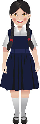 穿着蓝色制服，梳着辫子的女学生图片下载