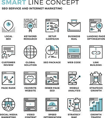 SEO和互联网的Smartline图标概念图片下载