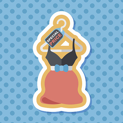 购物销售连衣裙与长影图标，eps10图片下载