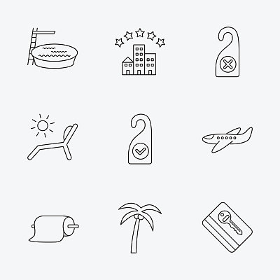 酒店，游泳池和海滩甲板椅子图标。图片下载