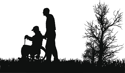 矢量剪影的人在轮椅上。图片下载