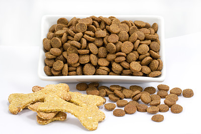 白色背景的碗里装着狗粮图片下载