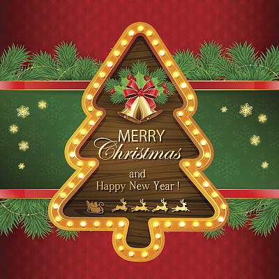 红色的圣诞背景与金色的铃铛图片下载