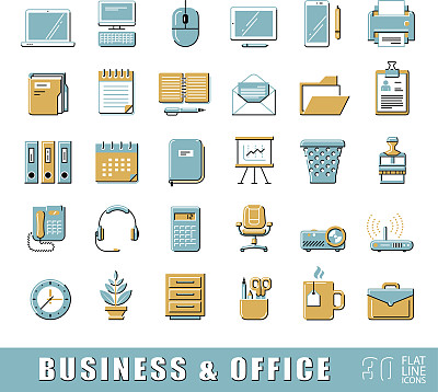 一组直线业务和办公室图标。图片下载