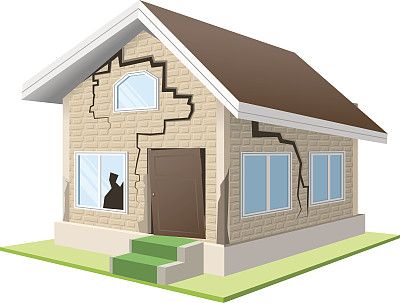 地震使房屋的墙壁开裂。假期回家。财产保险图片下载