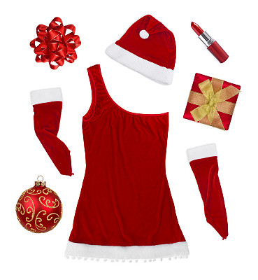 圣诞节的标志和女人的衣服上隔离白色图片下载