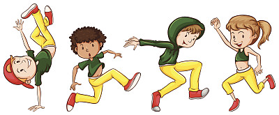 穿着绿色和黄色服装的舞者的素描图片下载