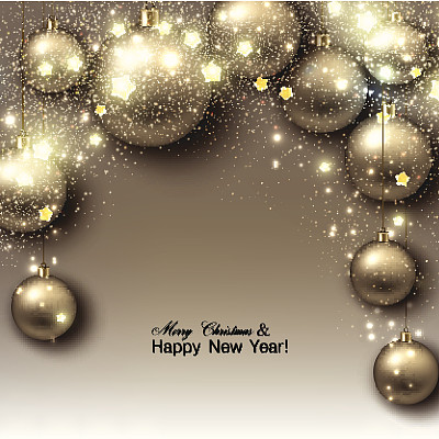 带球的圣诞背景。金色圣诞球。矢量图图片下载