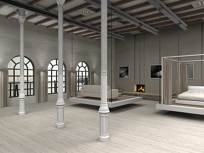 有卧室和客厅的阁楼图片下载