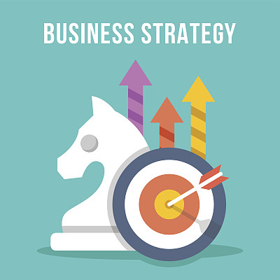 商业策略。象棋骑士，目标，箭头，增长箭头图标设置图片下载