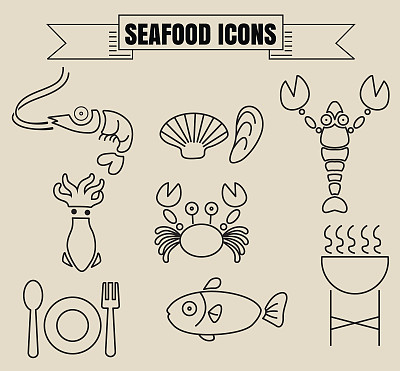 海鲜图标矢量格式eps10图片下载