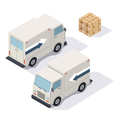 汽车货物交付孤立在白色番禺等距插图。图片下载