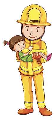 消防员救小孩的彩色素描图片下载