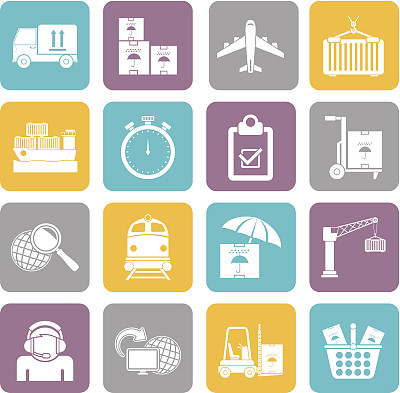 剪影货物，航运和物流图标图片下载