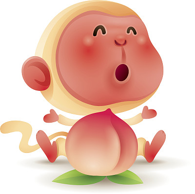 十二生肖-猴子。中国新年。猴子和桃子。图片下载