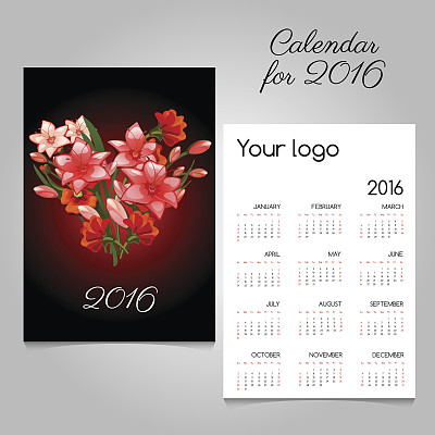 日历与红百合花束心形图片下载