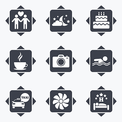 酒店、公寓服务图标。游泳池。图片下载