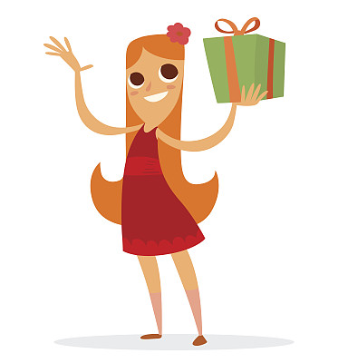 带着绿色礼物的有趣女孩图片下载