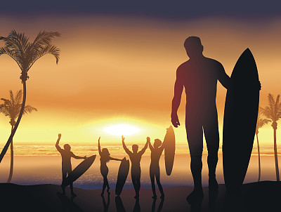 矢量冲浪场景与海滩派对图片下载