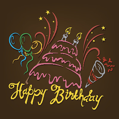 生日快乐手绘风格。原创手工设计图片下载