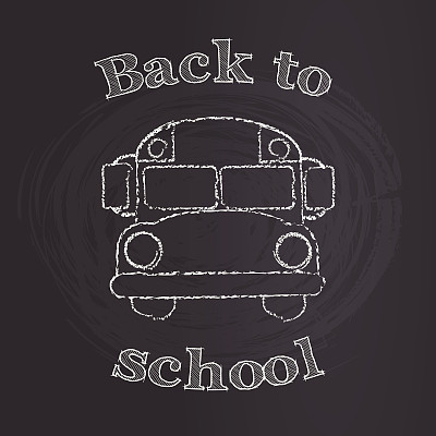 黑板上写着“返校”的校车，图片下载