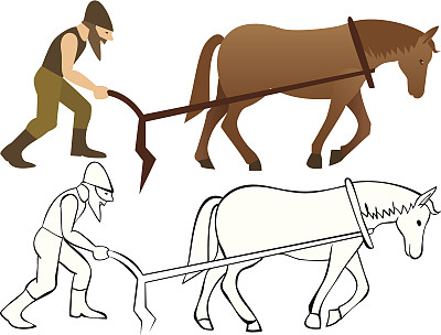 犁地的人和带犁的马图片下载