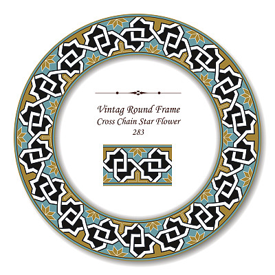 复古圆形复古框架-十字链星花图片下载