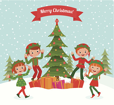 精灵和圣诞树图片下载