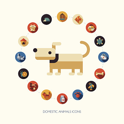 一套平面设计的宠物店图标图片下载