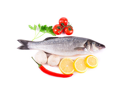 新鲜的鲈鱼鱼。图片下载