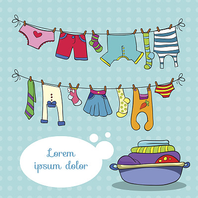 绳子上的亚麻布，彩色背景上的矢量插图图片下载