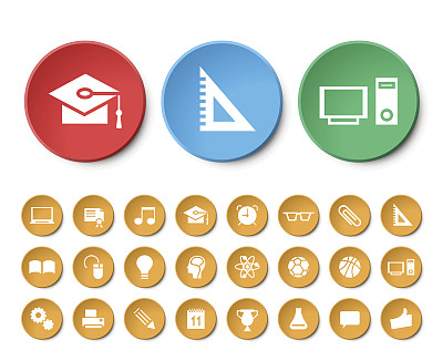 一套24个普及教育图标的白色背景。图片下载