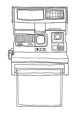 复古相机和空白纸线条艺术插图图片下载
