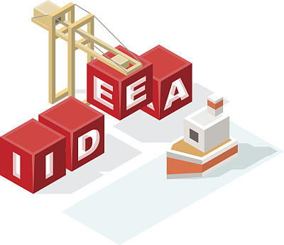 孤立的创意红块词“想法”在白色背景。图片下载