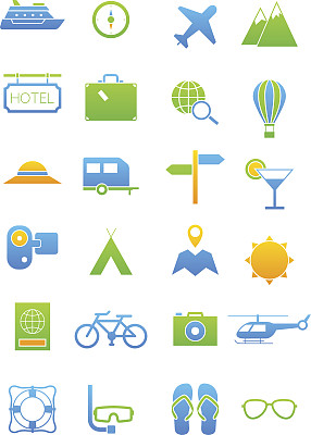 蓝绿色旅行图标集图片下载
