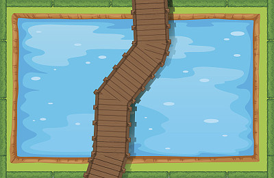 俯视图池塘与桥图片下载