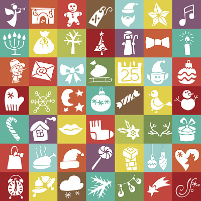 圣诞节，新年剪影图标按钮集图片下载