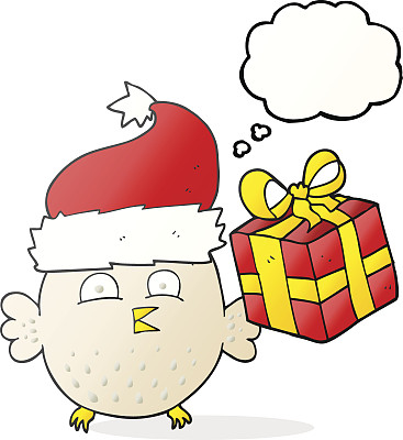 思想泡泡卡通圣诞猫头鹰图片下载