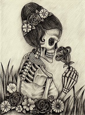 艺术女性骷髅日的死者。图片下载