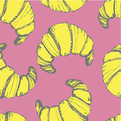 无缝彩色背景与法国牛角面包。图片下载