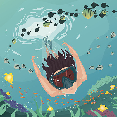 在珊瑚礁周围浮潜的人图片下载