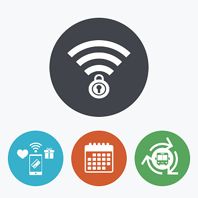 无线网络锁的迹象。通过wi - fi的象征。无线。图片下载