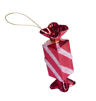 红色糖果圣诞装饰上白色孤立图片下载