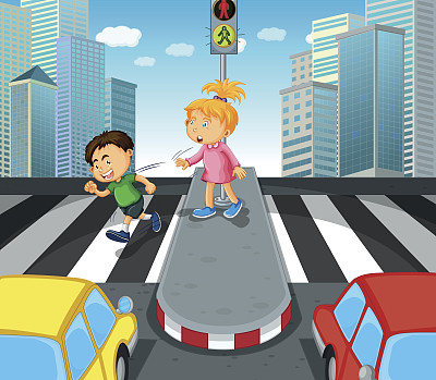 男孩和女孩正在过马路图片下载