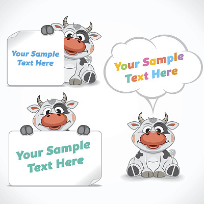 卡通人物奶牛与空白横幅图片下载