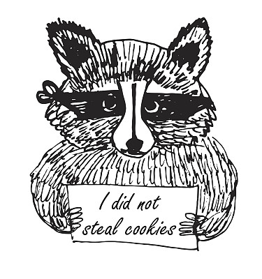 搞笑卡通图片浣熊贼素描矢量插图图片下载